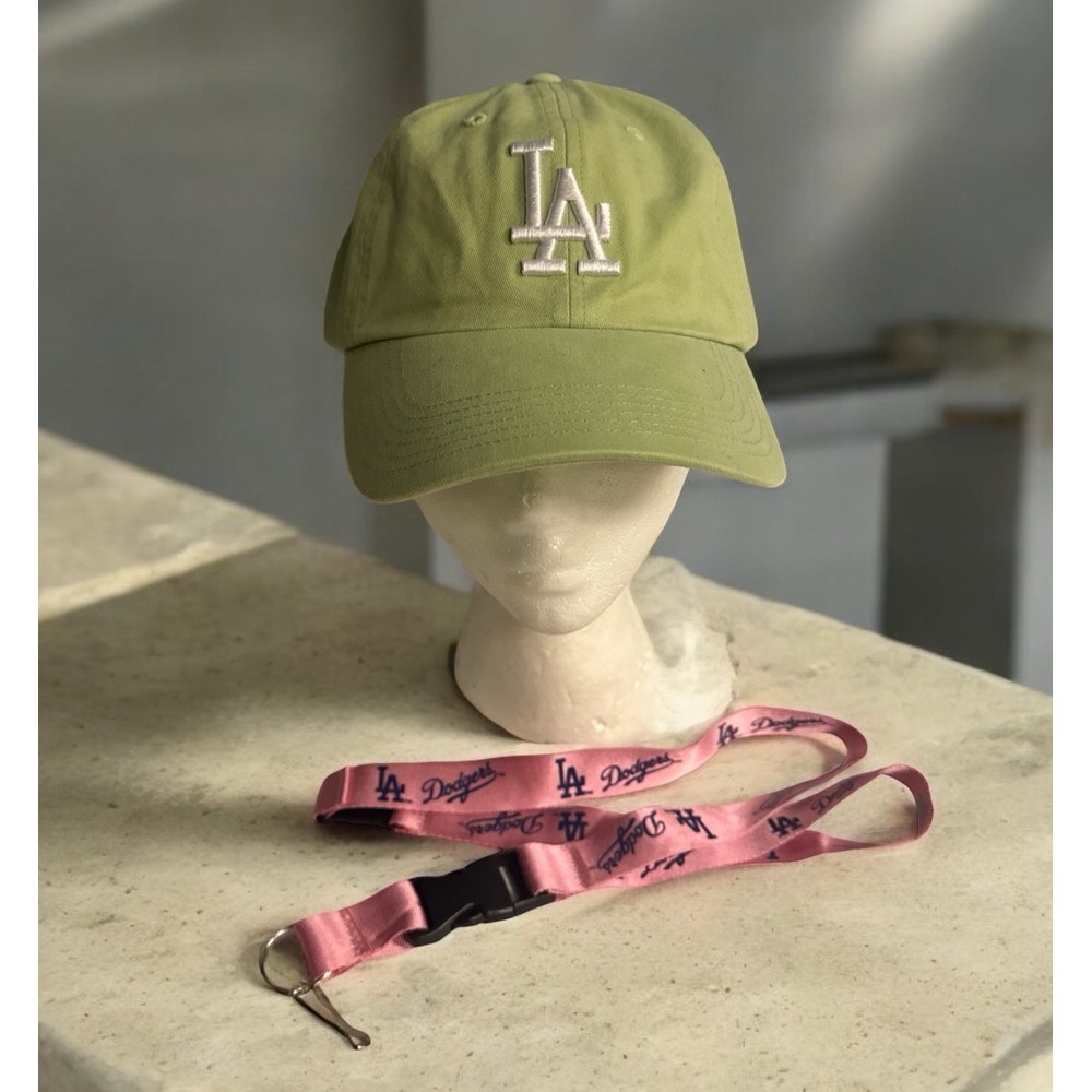Los Angeles Dodgers Strapback Baseball Cap Hat‎ T.E.I. Mint Green MLB + Lanyard